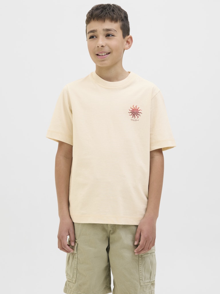 Jack Jones Youths Canggu Ecru Summer Picture Junior Tee Ecru front view