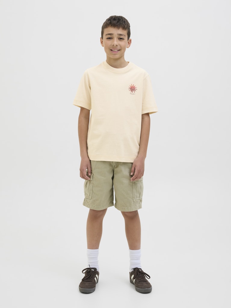 Jack Jones Youths Canggu Ecru Summer Picture Junior Tee Ecru model front view