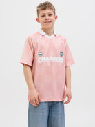 Jack Jones Youths Lido Mesh Open Collar Pink Junior Polo Pink/Grey front view