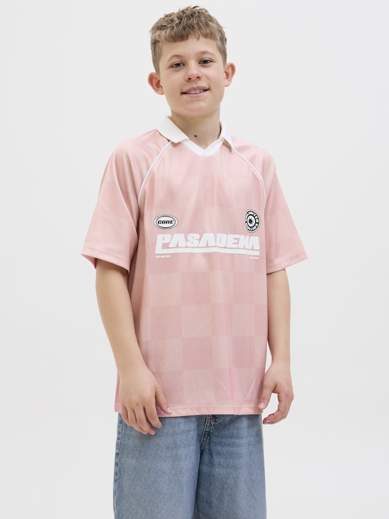 Jack Jones Youths Lido Mesh Open Collar Pink Junior Polo Pink/Grey front view