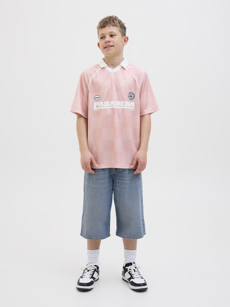 Jack Jones Youths Lido Mesh Open Collar Pink Junior Polo Pink/Grey model front view