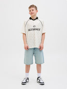 Jack Jones Youths Lido Mesh Open Collar Cloud Dancer Junior Polo Cloud Dancer model front view