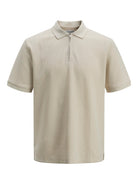 JACK & JONES Austin Zip Polo Short Sleeve-Moonbeam Moonbeam side view