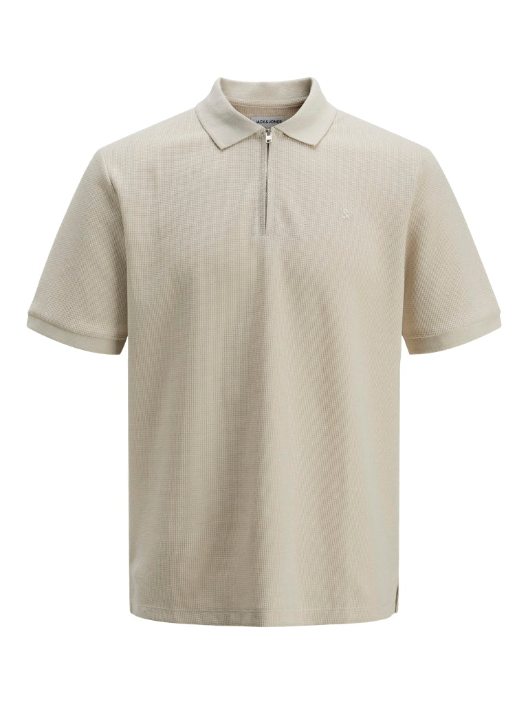 JACK & JONES Austin Zip Polo Short Sleeve-Moonbeam Moonbeam side view