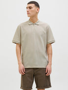 JACK & JONES Austin Zip Polo Short Sleeve-Moonbeam Moonbeam front view