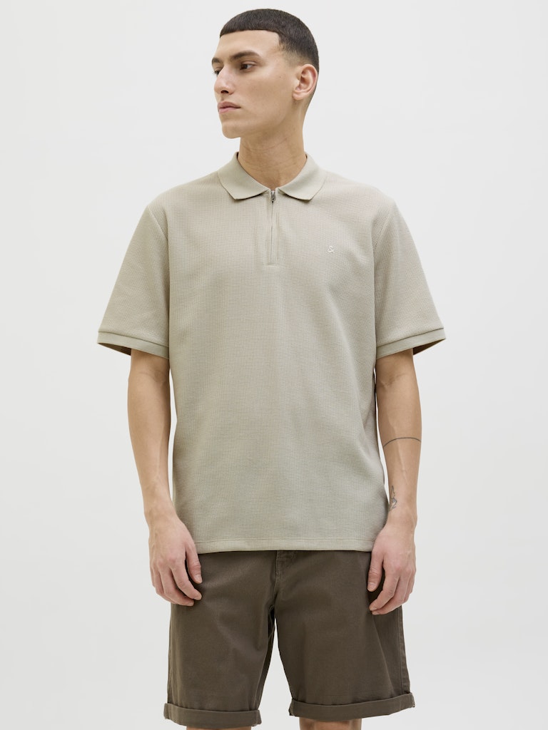 JACK & JONES Austin Zip Polo Short Sleeve-Moonbeam Moonbeam front view
