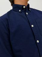 Jack Jones Youths Oxford Junior Shirt-Navy Blazer Navy Blazer flat front view