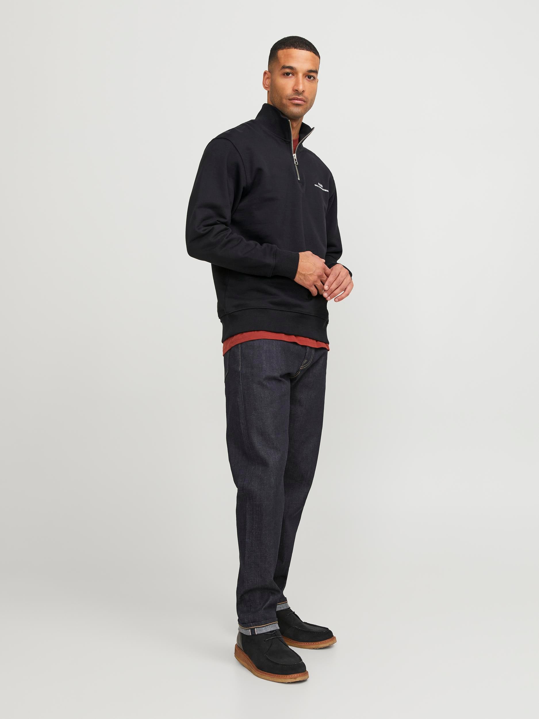 Men's Mac Sweat Half Zip - Black-Model Full Front View