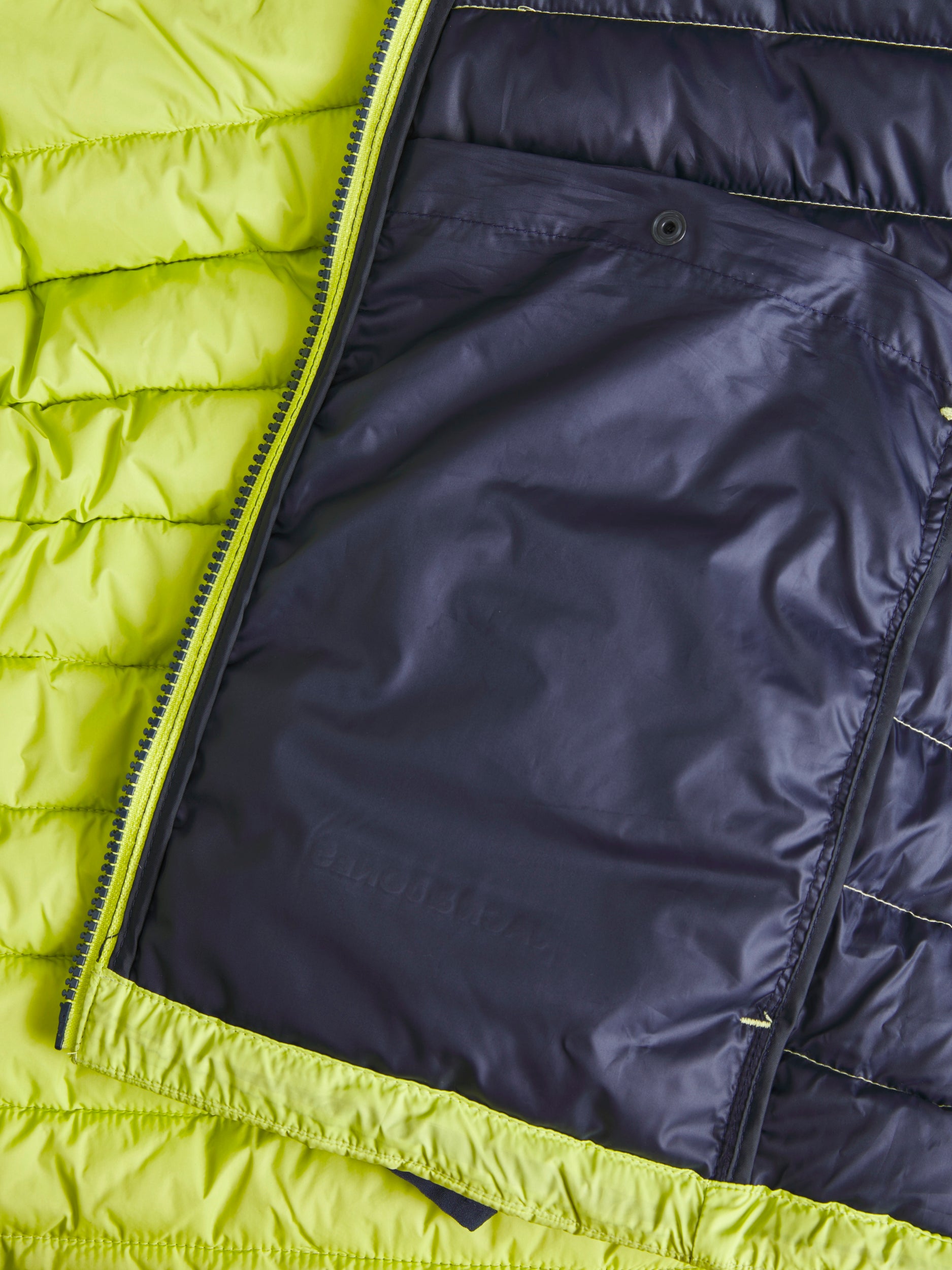 New Pocket Puffer Junior Boys Jacket-Wild Lime-Inside detail