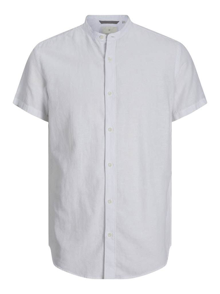 Maze Linen Band Collar Short Sleeve Shirt-White