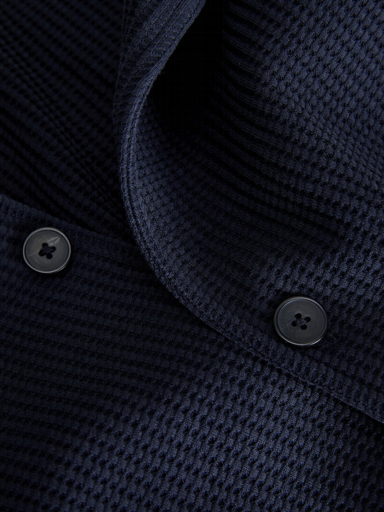 Lemar Navy Sweat Overshirt-Button detail