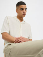 JACK&JONES Orion Cloud Dancer Resort Knit Polo Cloud Dancer back view