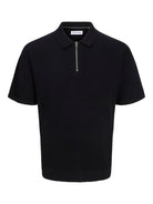 JACK&JONES Troy Knit Zip Polo-Black Black front view