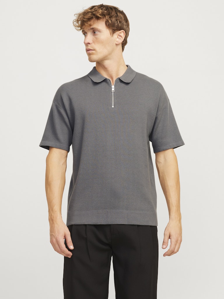 JACK&JONES Troy Knit Zip Polo-Castlerock Castlerock front view