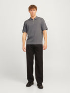 JACK&JONES Troy Knit Zip Polo-Castlerock Castlerock model front view
