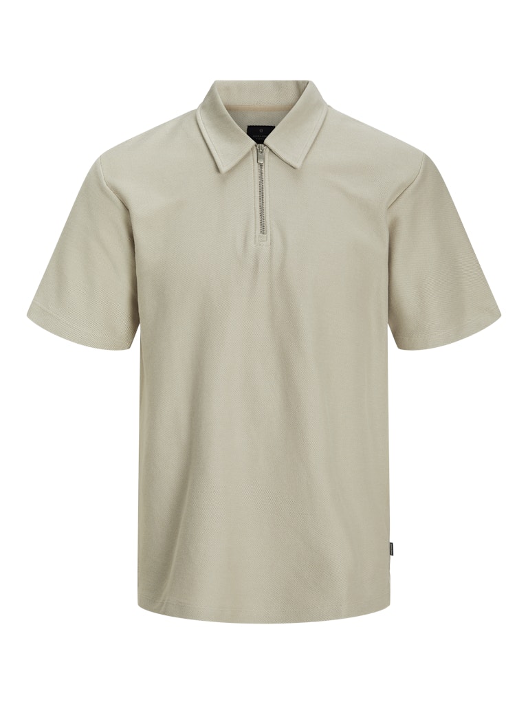 JACK JONES PREMIUM Andrew Short Sleeve Zip Polo-Silver Lining Silver Lining front view