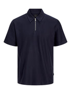 JACK JONES PREMIUM Andrew Short Sleeve Zip Polo-Night Sky Night Sky front view