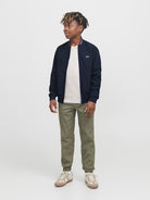 Jack Jones Youths Brad Bomber Jacket Junior-Seaborne SEABORNE model front view