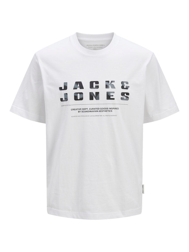 JACK JONES CORE Recharge Front Branding Bright White Tee Bright White front view