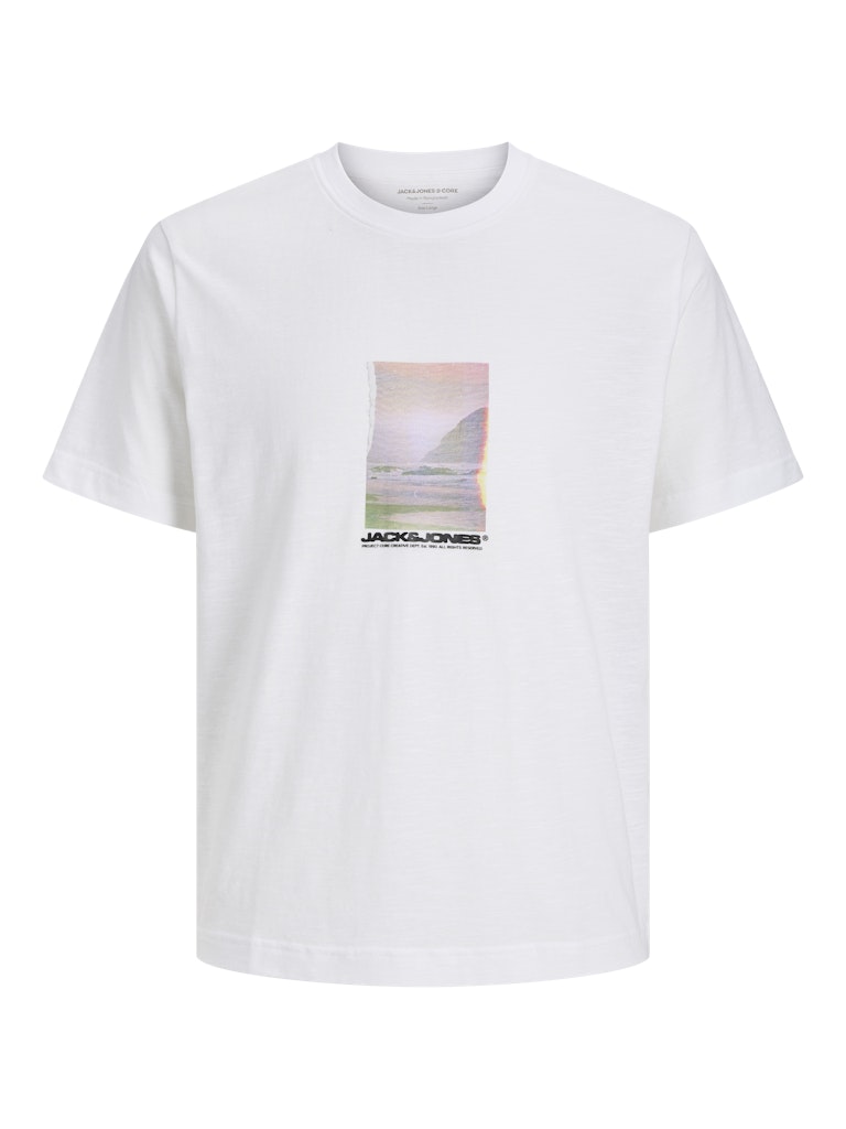 JACK JONES CORE Sago Photo Slub Tee Short Sleeve Crew Neck-Bright White Bright White front view