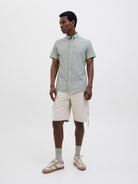 JACK JONES PREMIUM Summer Shield Short Sleeve Shirt-Hedge Green Hedge Green model front view