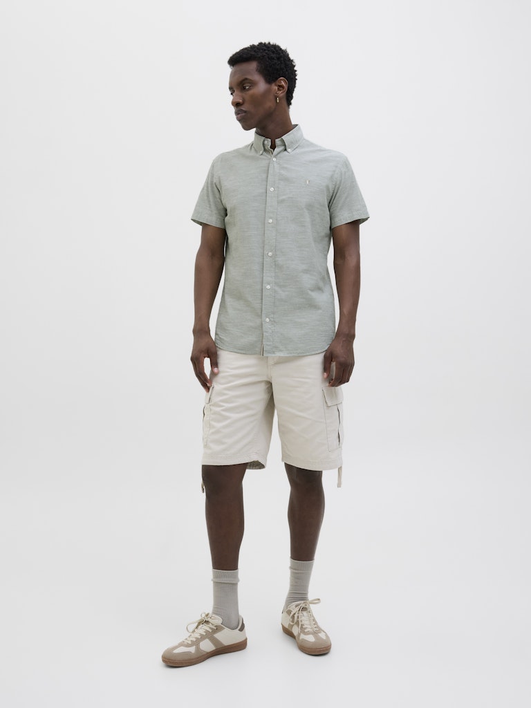 JACK JONES PREMIUM Summer Shield Short Sleeve Shirt-Hedge Green Hedge Green model front view