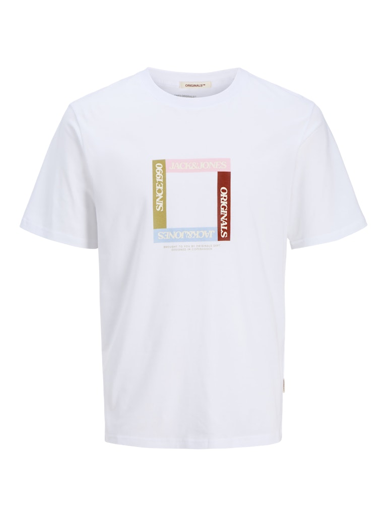 JACK JONES ORIGINALS Tavira Branding Tee Short Sleeve Crew Neck-Bright White Bright White flat front view