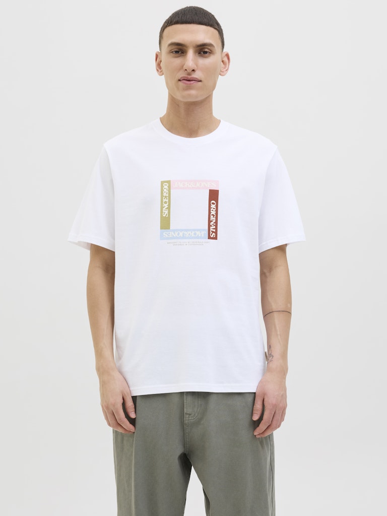 Men's Tavira Branding Tee Short Sleeve Crew Neck-Bright White-Model Front View