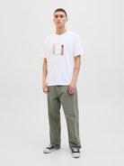 JACK JONES ORIGINALS Tavira Branding Tee Short Sleeve Crew Neck-Bright White Bright White model front view