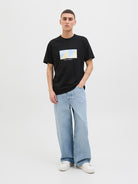 JACK JONES ORIGINALS Tavira Branding Tee Short Sleeve Crew Neck-Black Black model front view