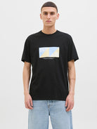 JACK JONES ORIGINALS Tavira Branding Tee Short Sleeve Crew Neck-Black Black front view