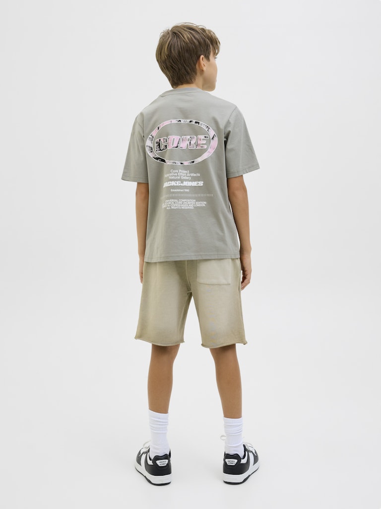 Jack Jones Youths Lido Back Print Boys Shadow Grey Tee Shadow model front view