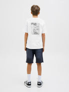 Jack Jones Youths Lido Back Print Boys White Tee Bright White model front view