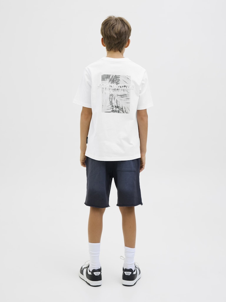 Jack Jones Youths Lido Back Print Boys White Tee Bright White model front view