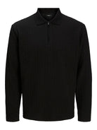 JACK JONES PREMIUM Ethan Black Zip Polo Shirt BLACK front view