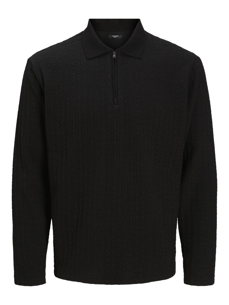 JACK JONES PREMIUM Ethan Black Zip Polo Shirt BLACK front view