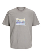 JACK JONES CORE Sago Photo Slub Tee Short Sleeve Crew Neck-Gray Flannel Gray Flannel front view