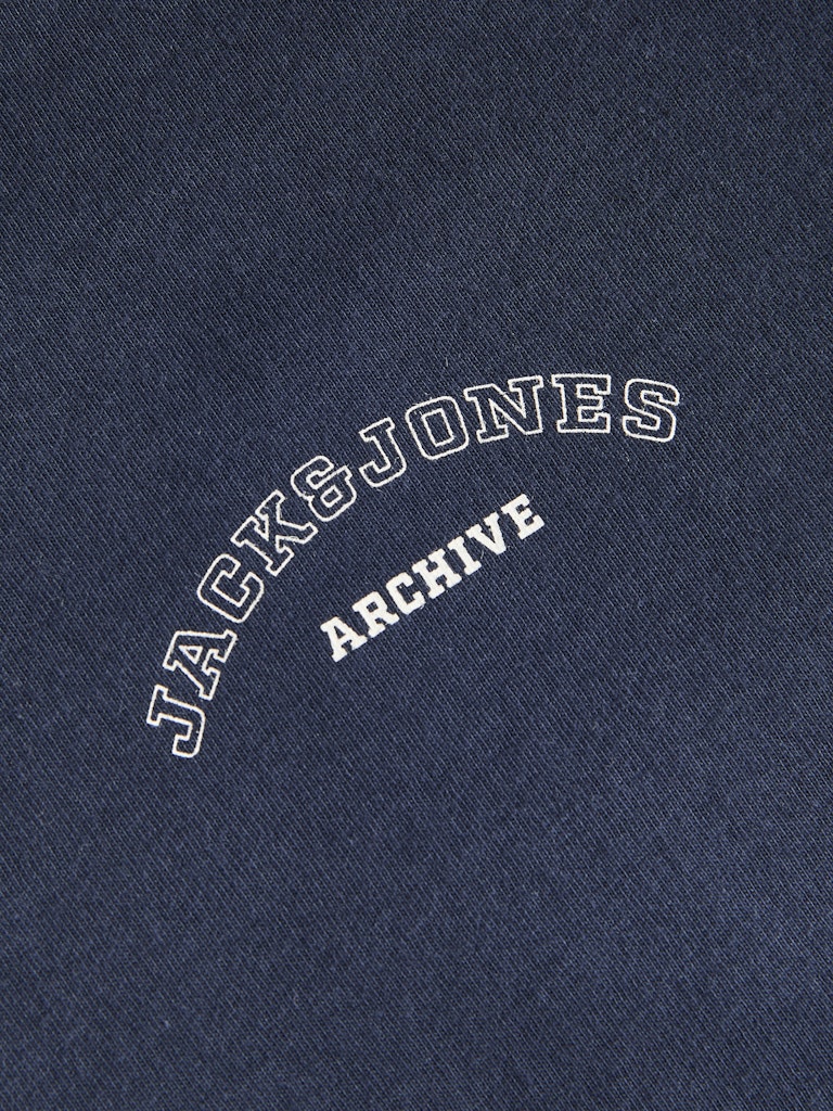 Navy blue fabric with 'Jack & Jones Archive' text embroidered on it