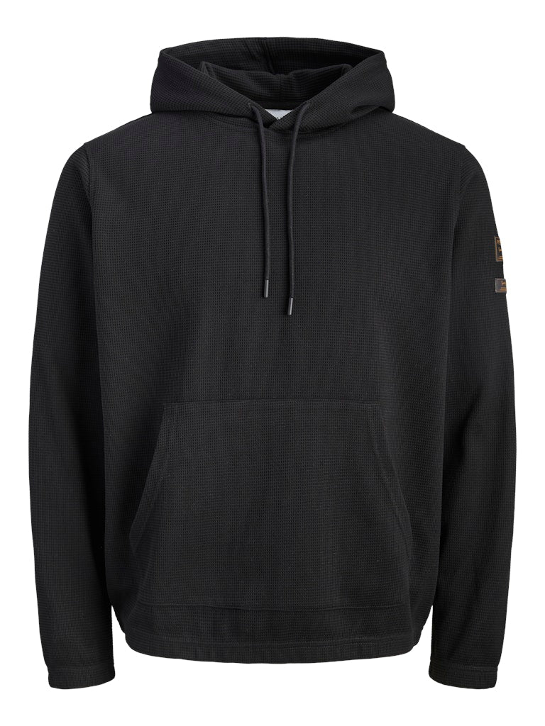 JACK&JONES Waffle Daytona Hoodie-Black Black front view