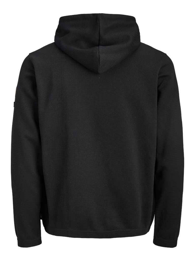 Black hoodie shown from the back on a white background