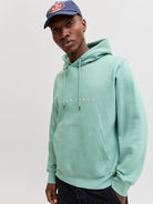 JACK & JONES Star Hoodie-Mineral Blue Mineral Blue model front view