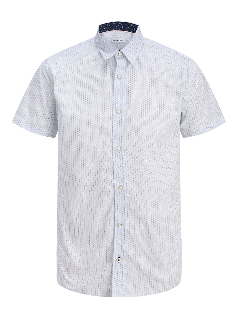 Short-sleeve shirt with a subtle pattern on a white background