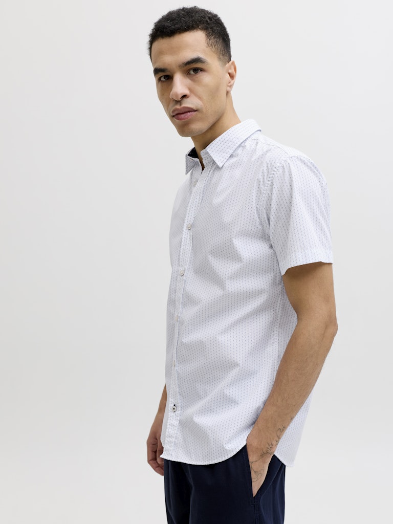 JACK&JONES Matheo Short Sleeve Shirt-Bright White Bright White model front view