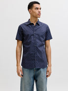 JACK&JONES Matheo Short Sleeve Shirt-Navy Blazer Navy Blazer front view