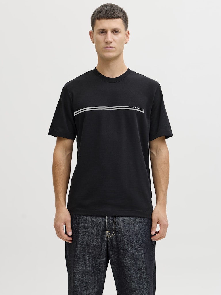 JACK JONES CORE Fusion Chest Brand Black Tee Black front view