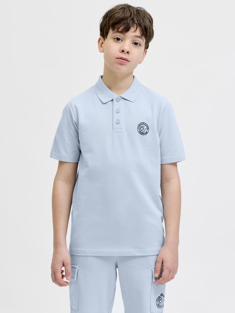 Jack Jones Youths Alliance Junior Boy Polo Shirt-Celestial Blue Celestial Blue model front view