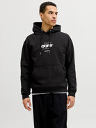 Men's Club Front Print Sweat Hood-Black-Model Front View