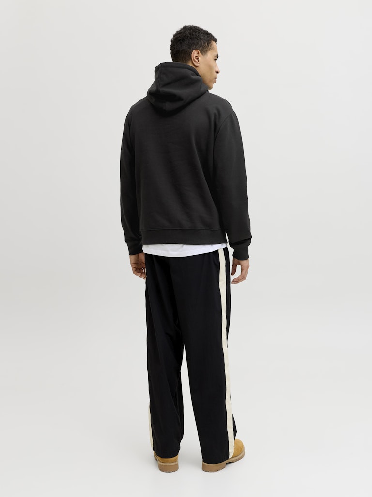 Men's Club Front Print Sweat Hood-Black-Model Back View