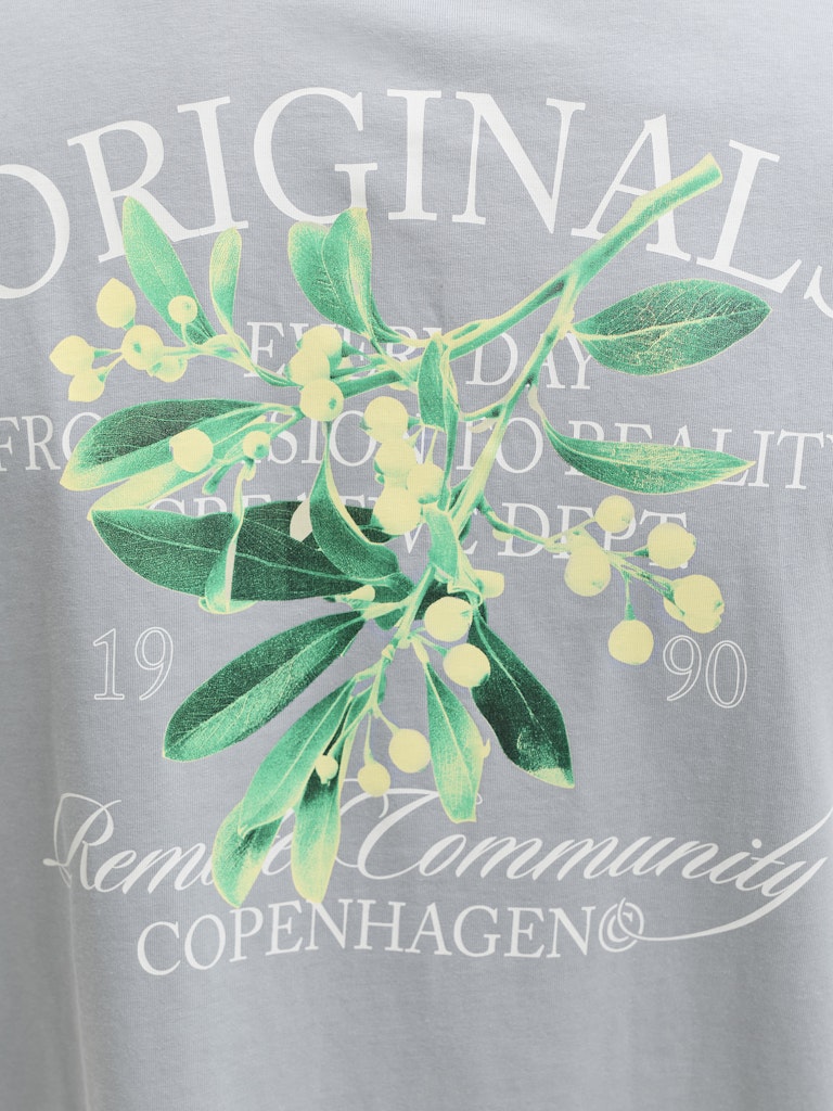 Gray sweatshirt with green leaf design and text on a gray background