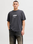 JACK JONES CORE Club Front Print Tee Short Sleeve Crew-Asphalt Asphalt front view